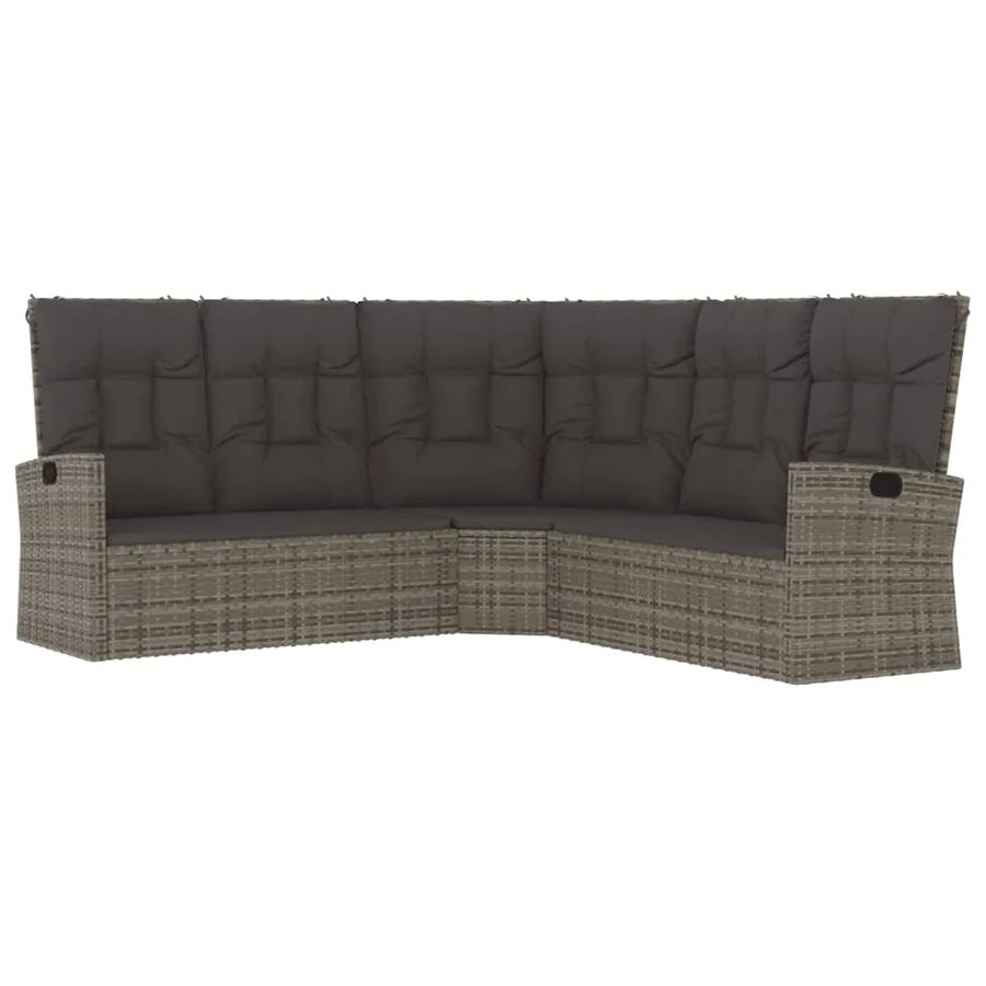 Canapé d'angle inclinable avec coussins gris résine tressée - 2