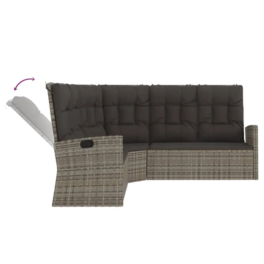 Canapé d'angle inclinable avec coussins gris résine tressée - 5