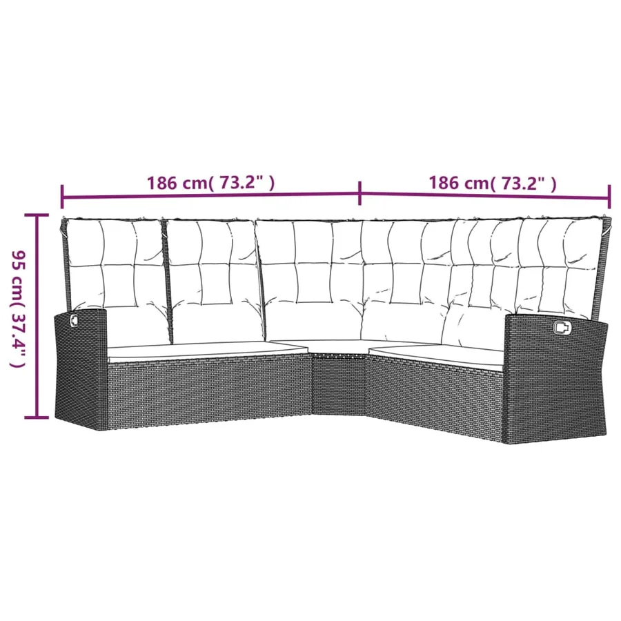 Canapé d'angle inclinable avec coussins gris résine tressée - 7
