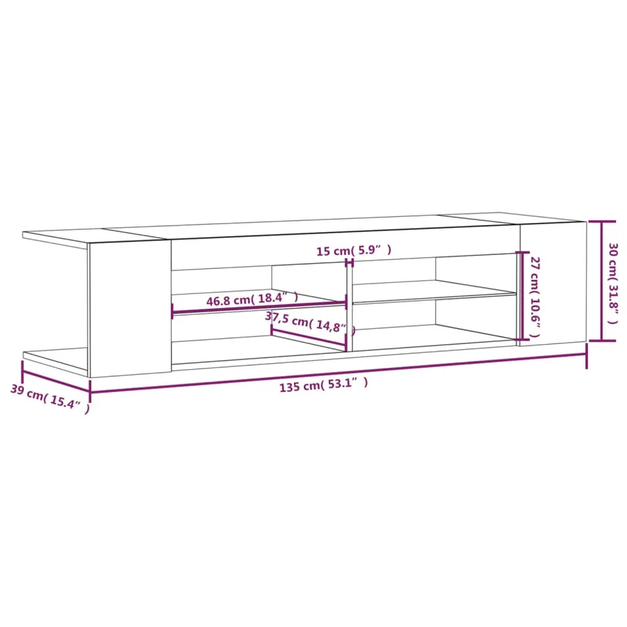 Meuble TV avec lumières LED chêne marron 135x39x30 cm - 14