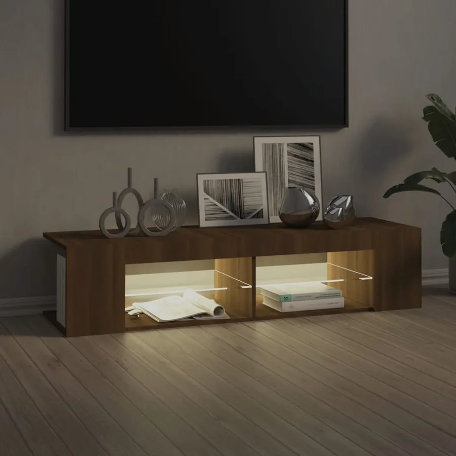 Meuble TV avec lumières LED chêne marron 135x39x30 cm - 7