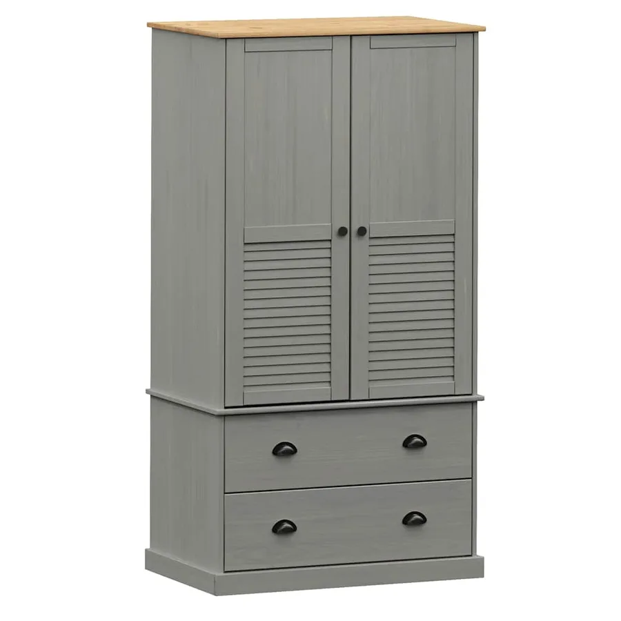 Garde-robe VIGO gris 90x55x170 cm bois massif de pin - 2