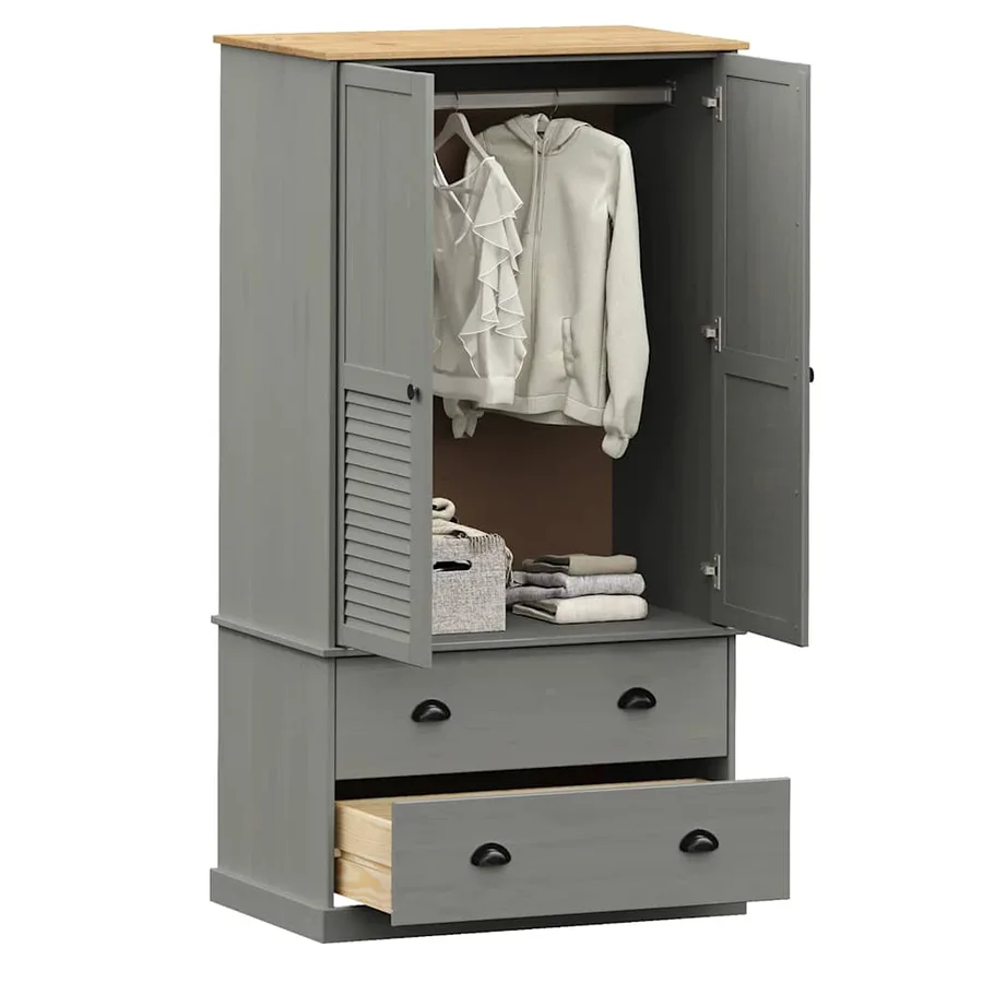 Garde-robe VIGO gris 90x55x170 cm bois massif de pin - 3