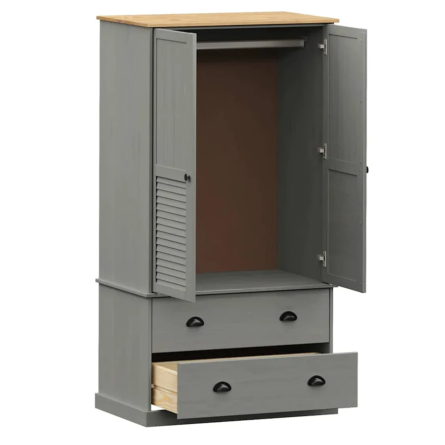 Garde-robe VIGO gris 90x55x170 cm bois massif de pin - 5