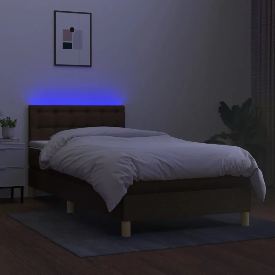 Sommier à lattes de lit et matelas et LED Marron foncé 80x200cm - 4