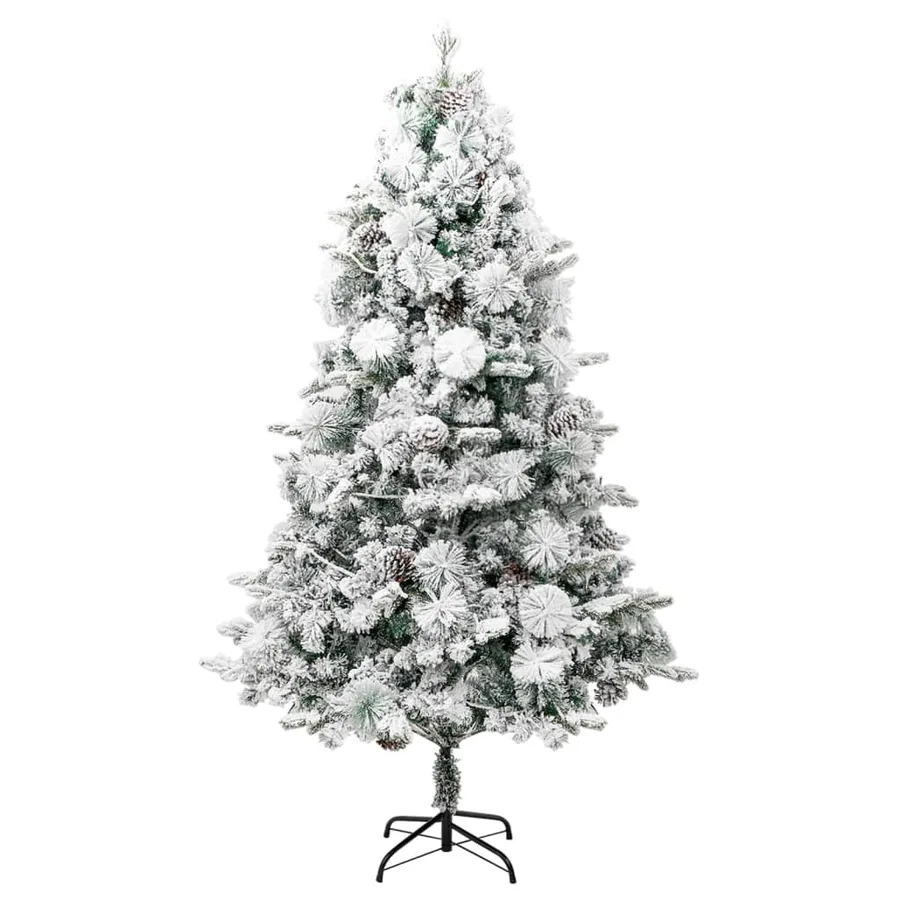Sapin de Noël pré-éclairé avec neige floquée/cônes 195cm PVC/PE - 4