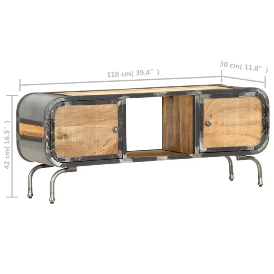 Meuble TV 110x30x42 cm Bois massif de manguier - 9
