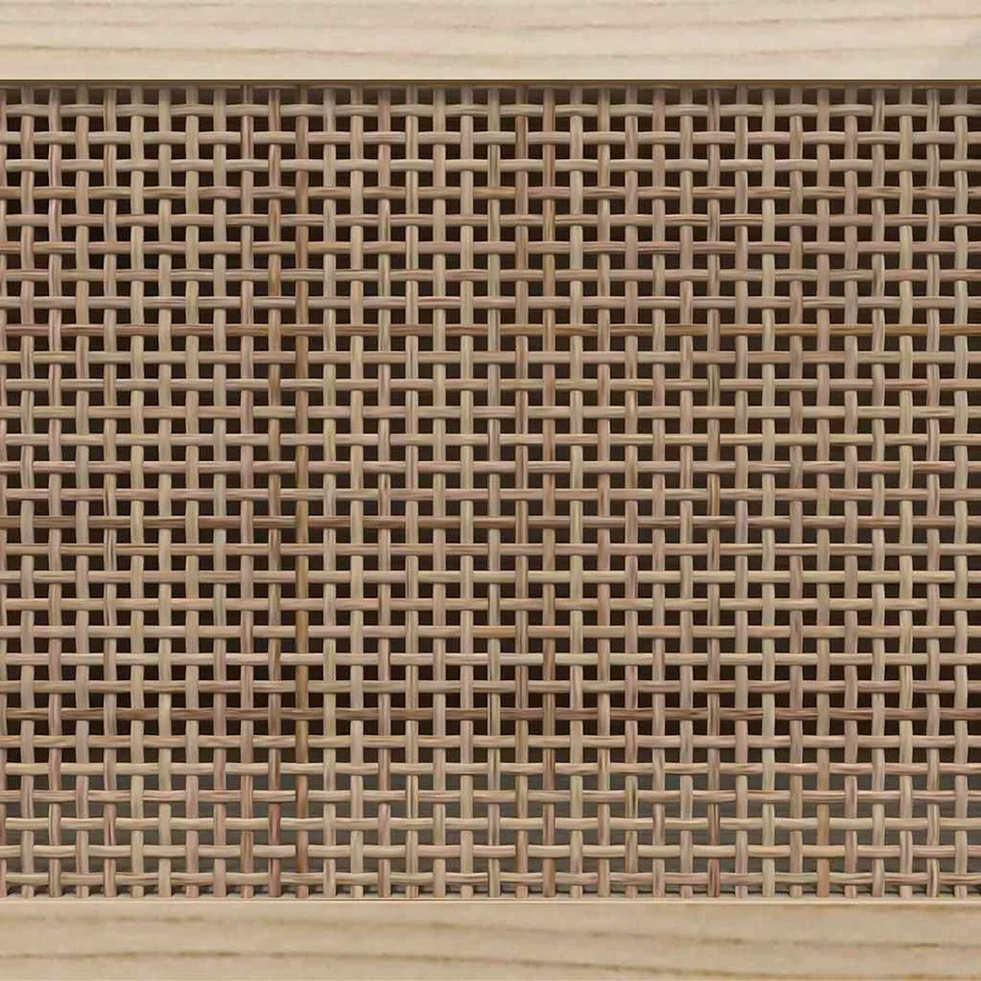 Meuble TV Noir 105x30x40cm Bois de pin massif et rotin naturel - 6
