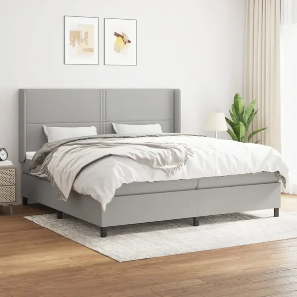 Sommier à lattes de lit avec matelas Gris clair 200x200cm Tissu
