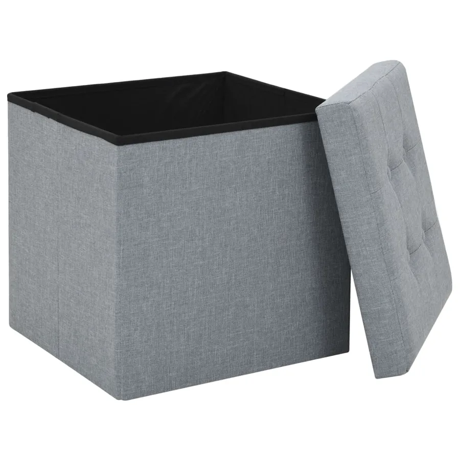 Tabourets de rangement pliables lot de 2 gris clair Faux lin - 4