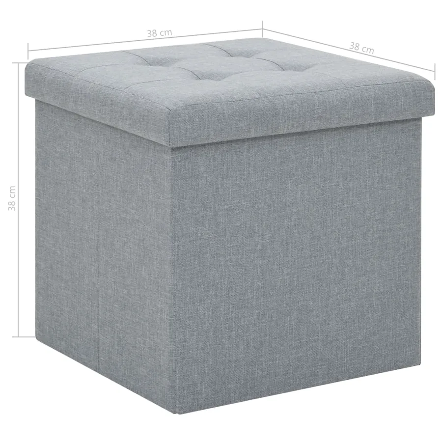 Tabourets de rangement pliables lot de 2 gris clair Faux lin - 9