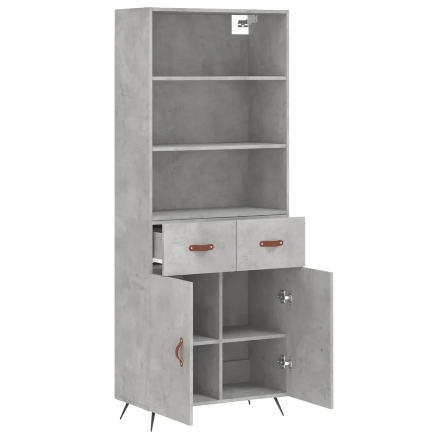 Buffet haut Gris béton 69,5x34x180 cm Bois d'ingénierie - 3