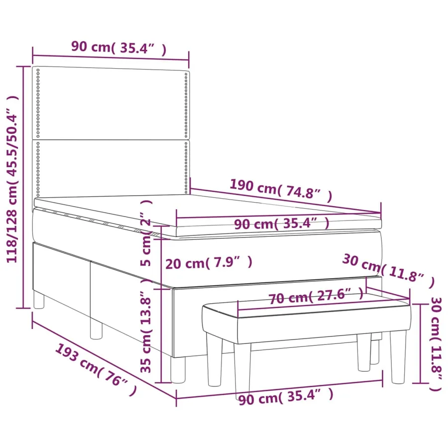 Sommier à lattes de lit et matelas Gris clair 90x190 cm Tissu - 12