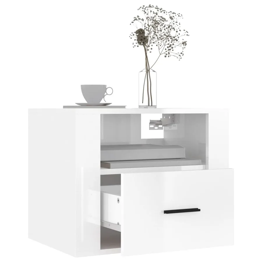 Tables de chevet murales 2 pcs Blanc brillant 50x36x40 cm - 4