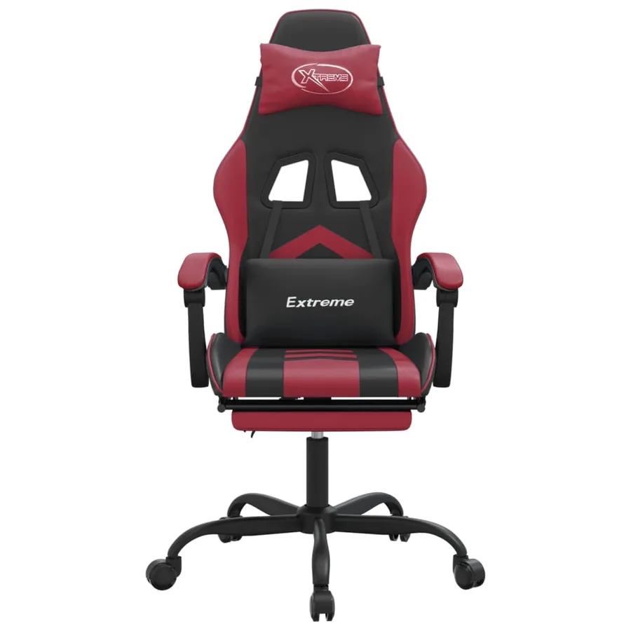 Chaise de jeu avec repose-pied Noir/rouge bordeaux Similicuir - 3