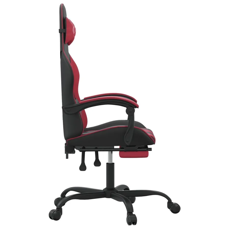 Chaise de jeu avec repose-pied Noir/rouge bordeaux Similicuir - 4