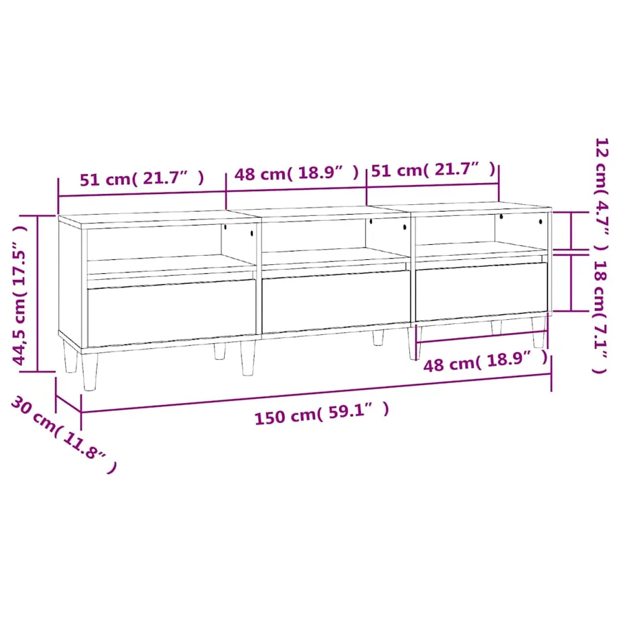 Meuble TV chêne sonoma 150x30x44,5 cm bois d'ingénierie - 10
