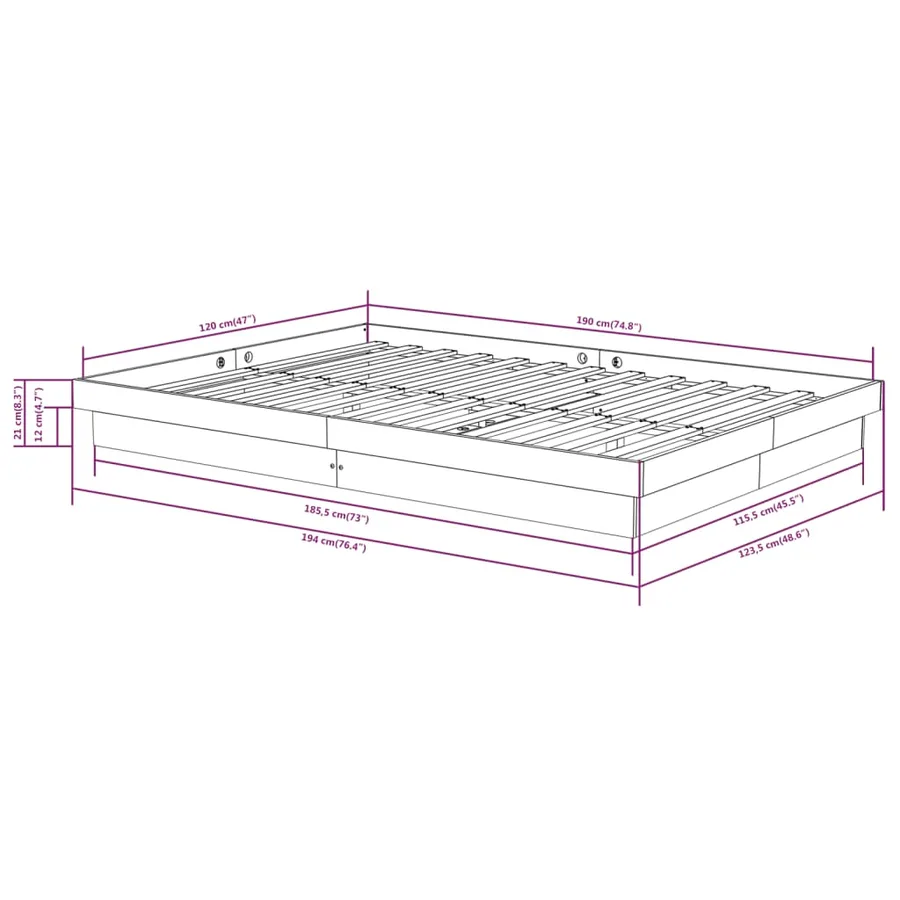 Cadre de lit sans matelas marron miel bois massif - 10