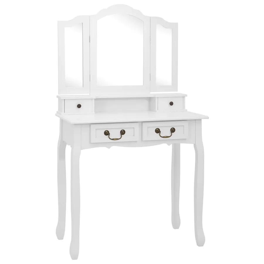 Ensemble de coiffeuse avec tabouret Blanc 80x69x141cm Paulownia - 2