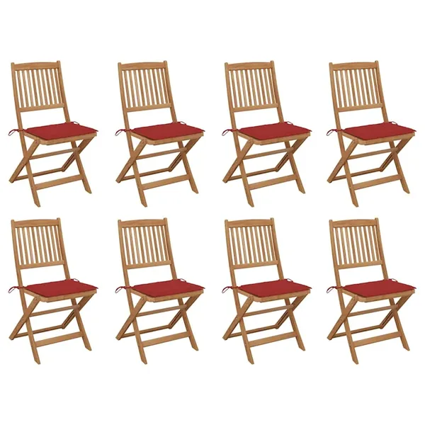 Chaises pliables d'extérieur et coussins lot de 8 Bois d'acacia