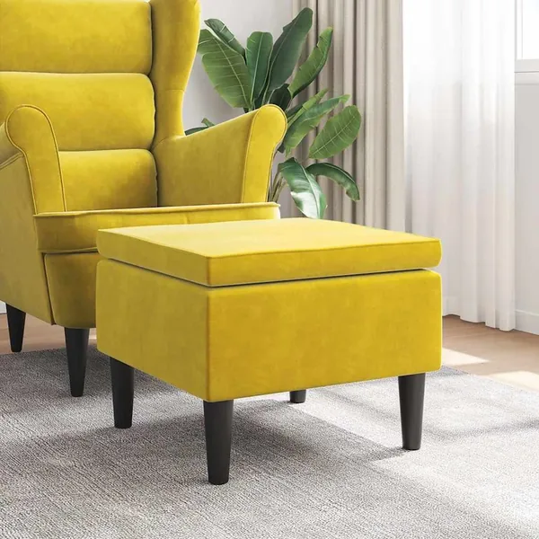 Tabouret avec pieds en bois Jaune Velours