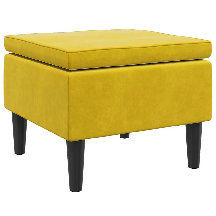 Tabouret avec pieds en bois Jaune Velours - 2