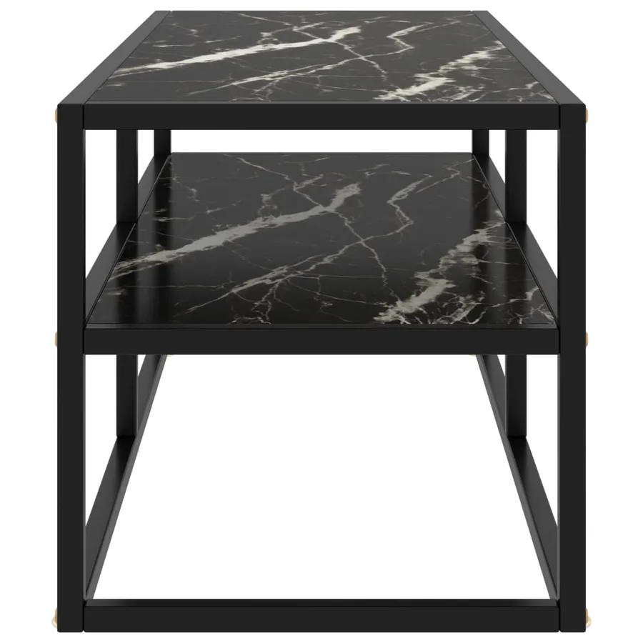 Meuble TV noir avec verre marbre noir 100x40x40 cm - 3