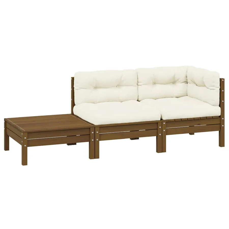 Salon de jardin 3 pcs avec coussins crème bois de pin massif