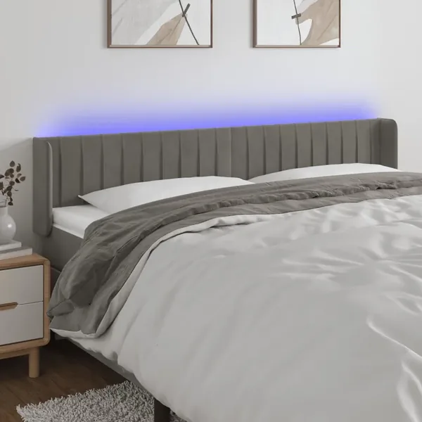 Tête de lit à LED Gris clair 203x16x78/88 cm Velours