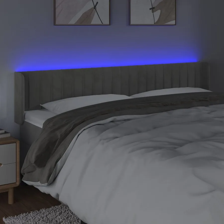 Tête de lit à LED Gris clair 203x16x78/88 cm Velours - 4