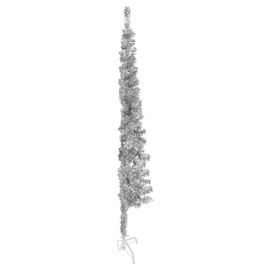 Demi sapin de Noël artificiel mince avec support Argenté 180 cm - 5