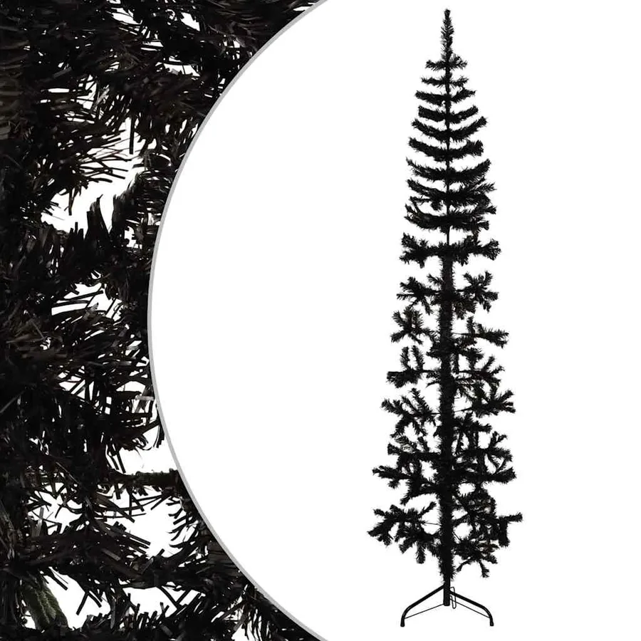Demi sapin de Noël artificiel mince avec support Noir 210 cm - 2