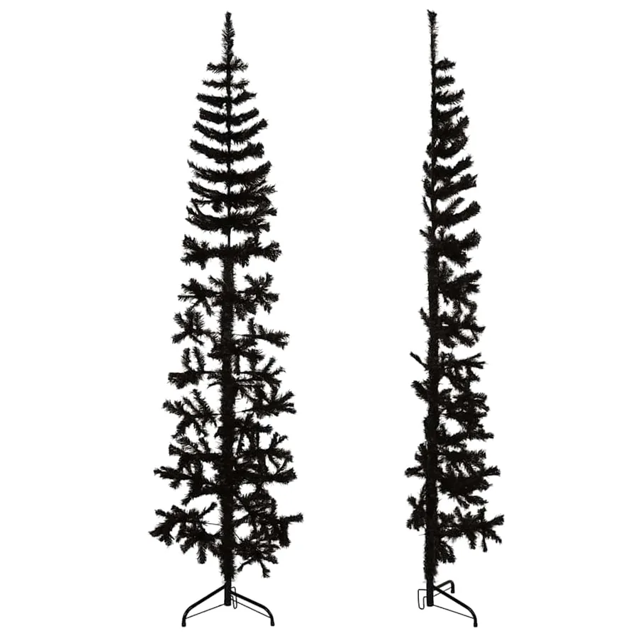 Demi sapin de Noël artificiel mince avec support Noir 210 cm - 3