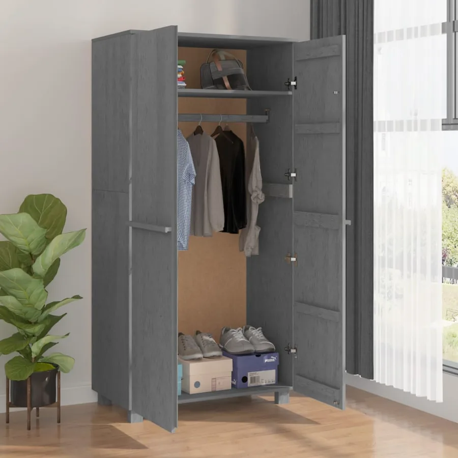 Garde-robe HAMAR Gris foncé 89x50x180 cm Bois massif de pin - 7