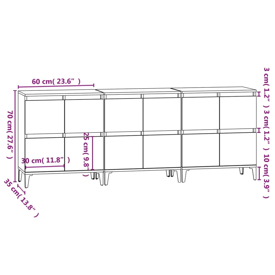 Buffets 3 pcs sonoma gris 60x35x70 cm bois d'ingénierie - 11