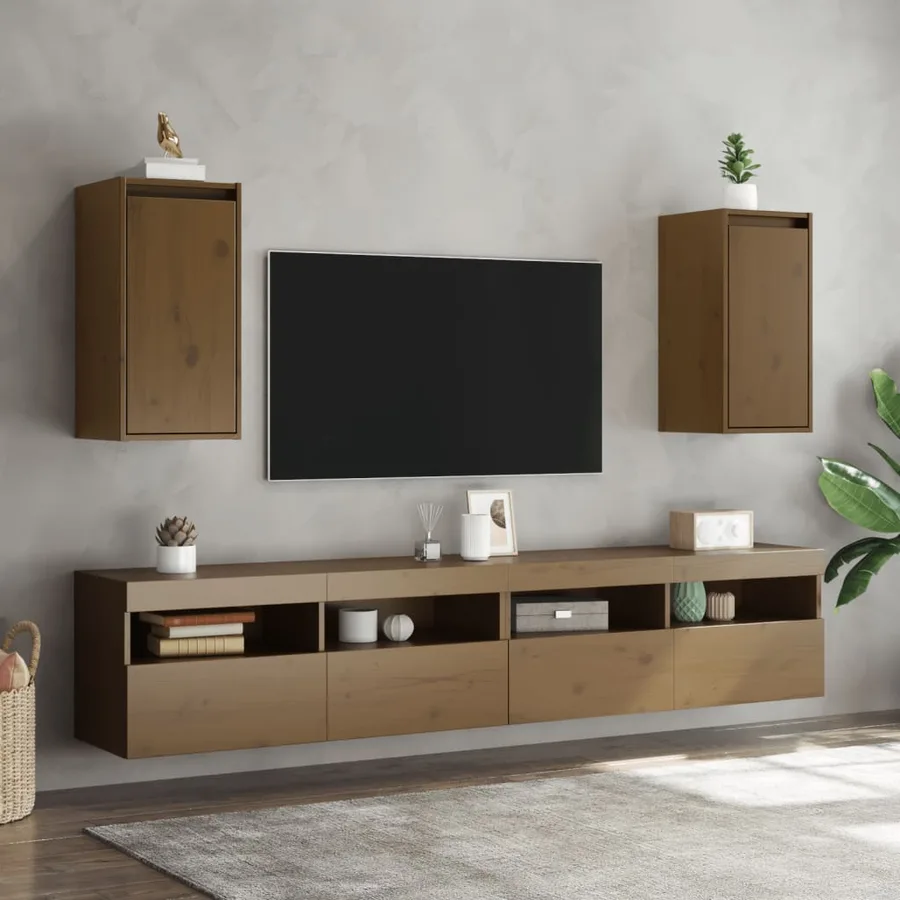 Armoires murales 2pcs Marron miel 30x30x60cm Bois de pin massif - 3