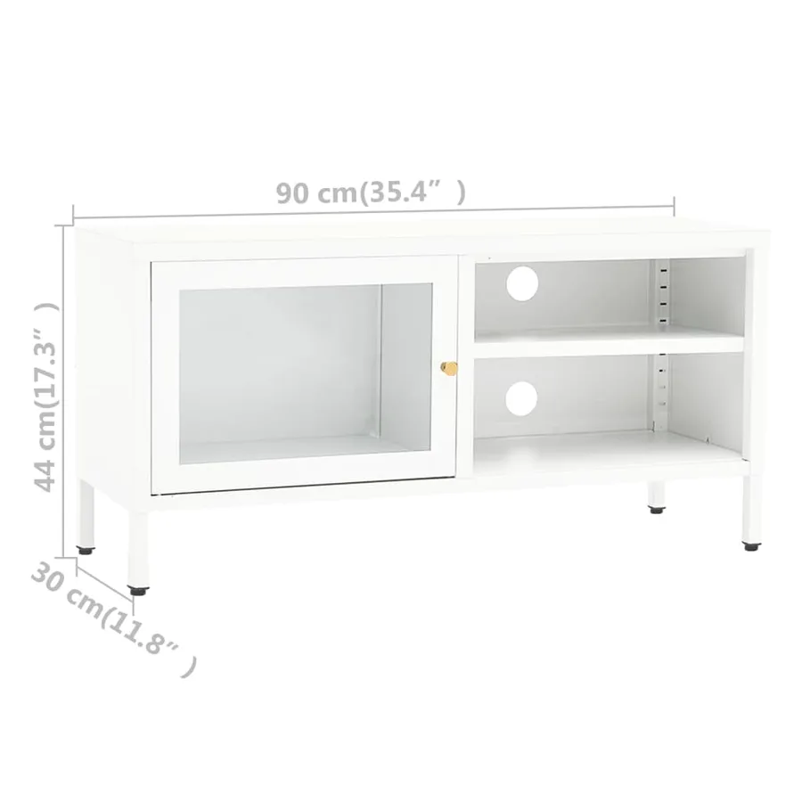Meuble TV Blanc 90x30x44 cm Acier et verre - 10