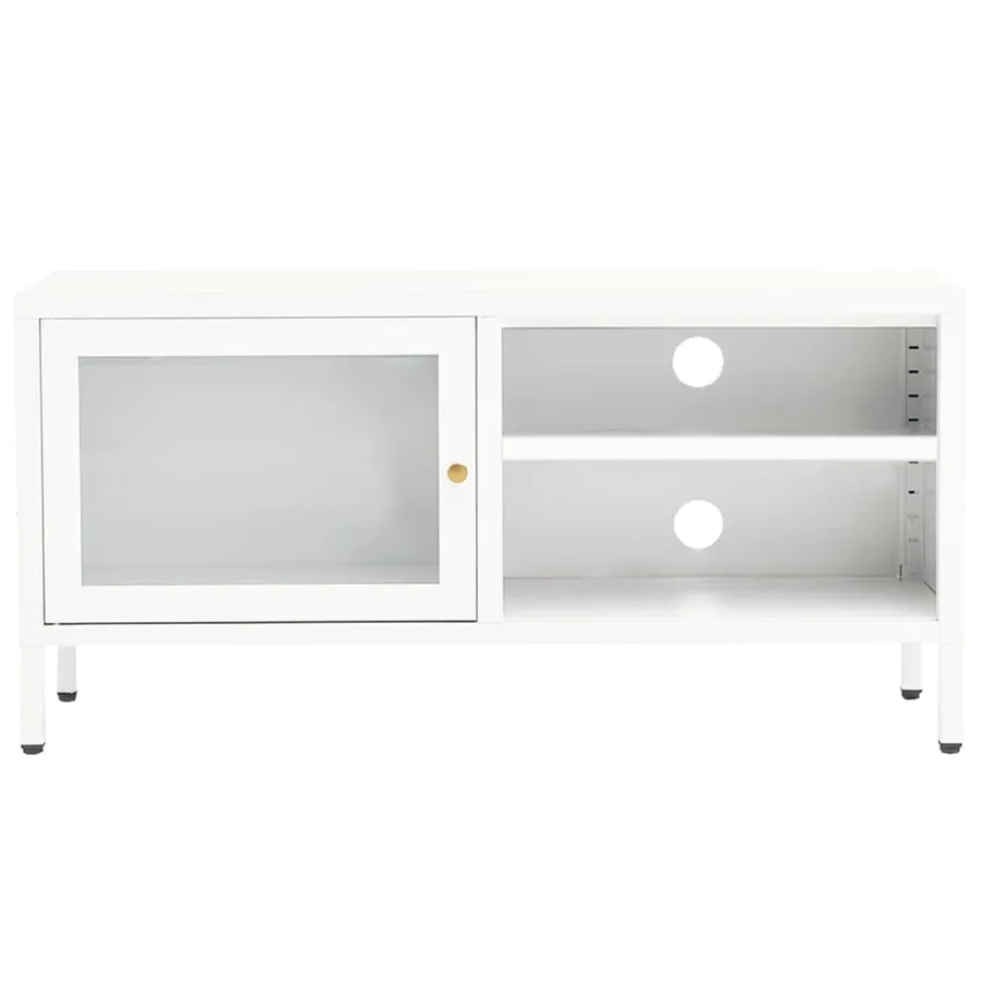 Meuble TV Blanc 90x30x44 cm Acier et verre - 3