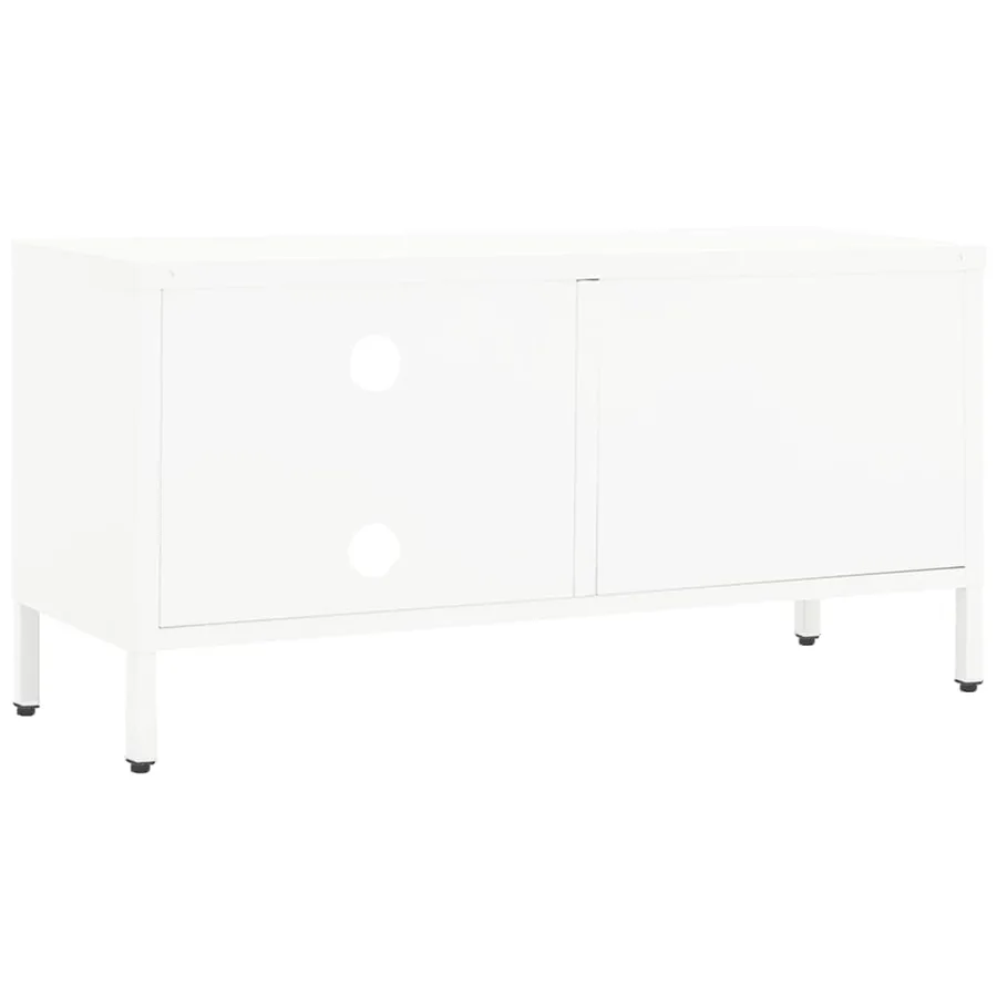 Meuble TV Blanc 90x30x44 cm Acier et verre - 5