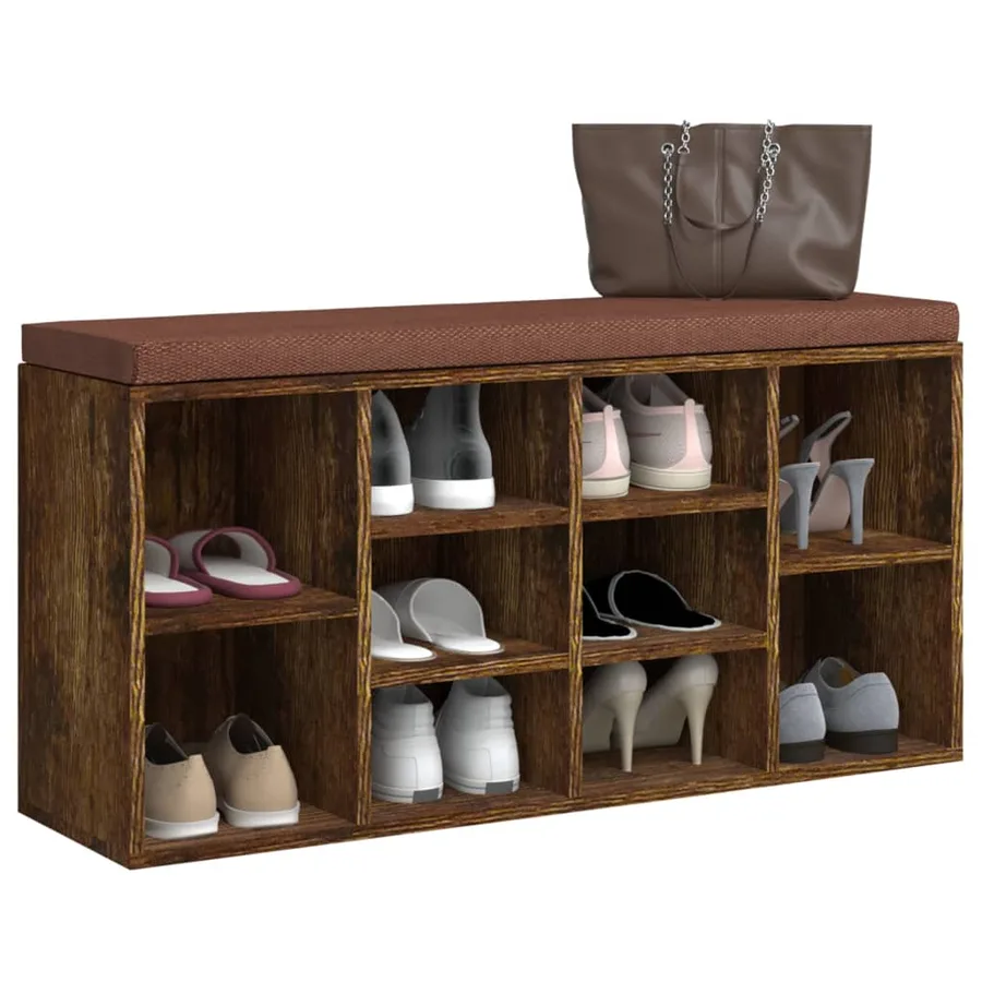 Banc à chaussures Chêne fumé 103x30x48 cm Bois d'ingénierie - 3