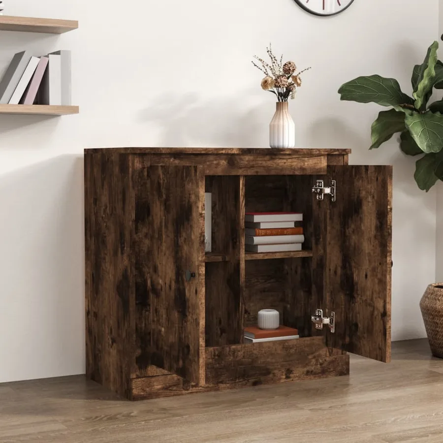 Buffet chêne fumé 70x35,5x67,5 cm bois d'ingénierie - 3