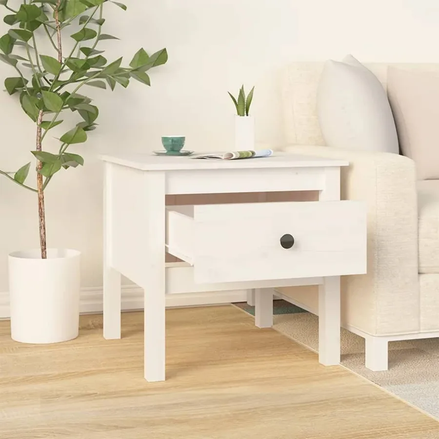 Table d'appoint Blanc 50x50x49 cm Bois massif de pin - 3