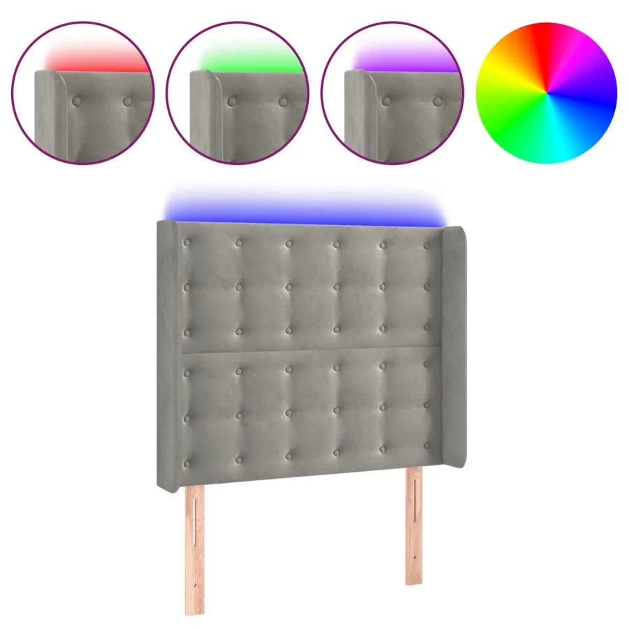Tête de lit à LED Gris clair 83x16x118/128 cm Velours - 2