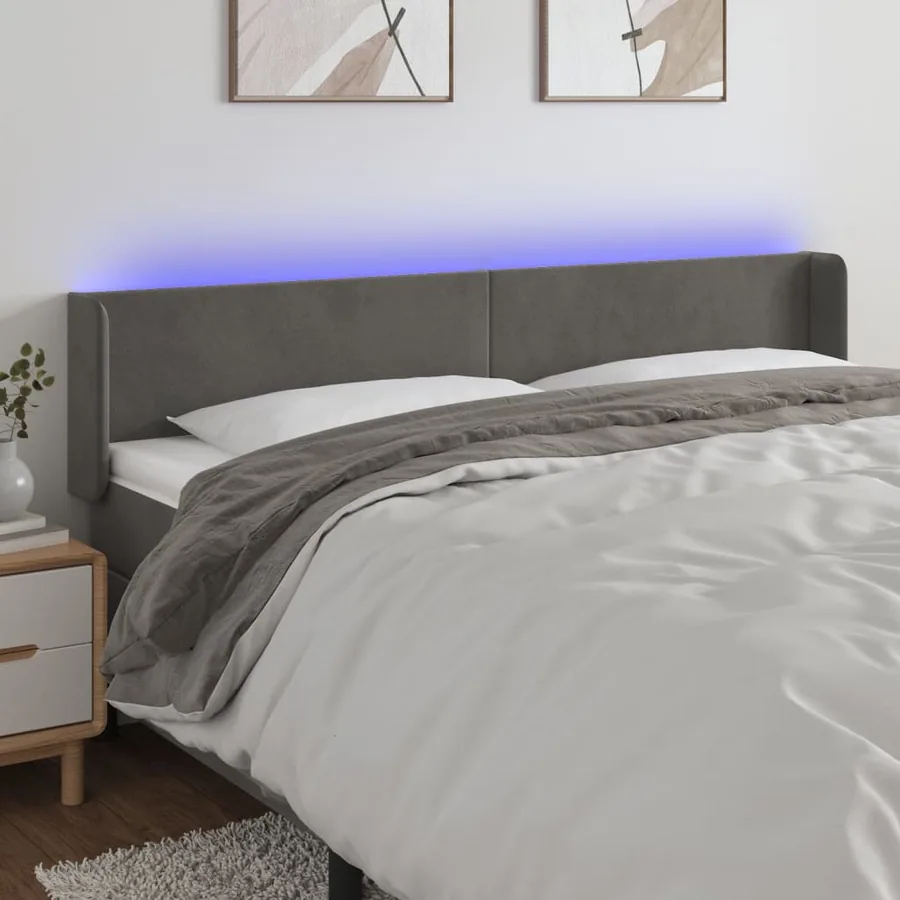 Tête de lit à LED Gris foncé 163x16x78/88 cm Velours