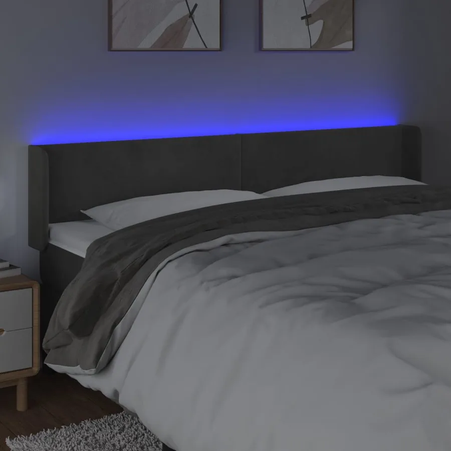 Tête de lit à LED Gris foncé 163x16x78/88 cm Velours - 4