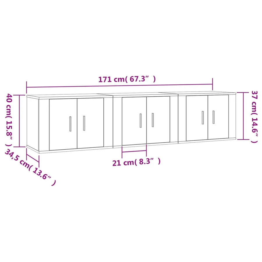 Meubles TV muraux 3 pcs sonoma gris 57x34,5x40 cm - 8