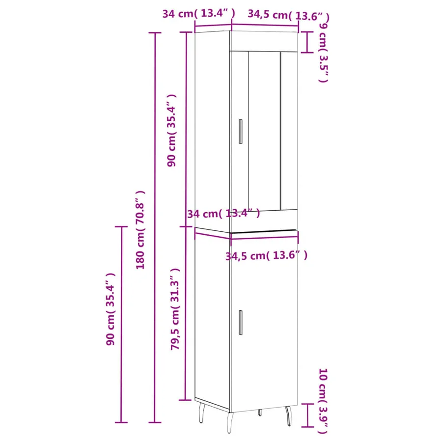 Buffet haut Gris béton 34,5x34x180 cm Bois d'ingénierie - 13