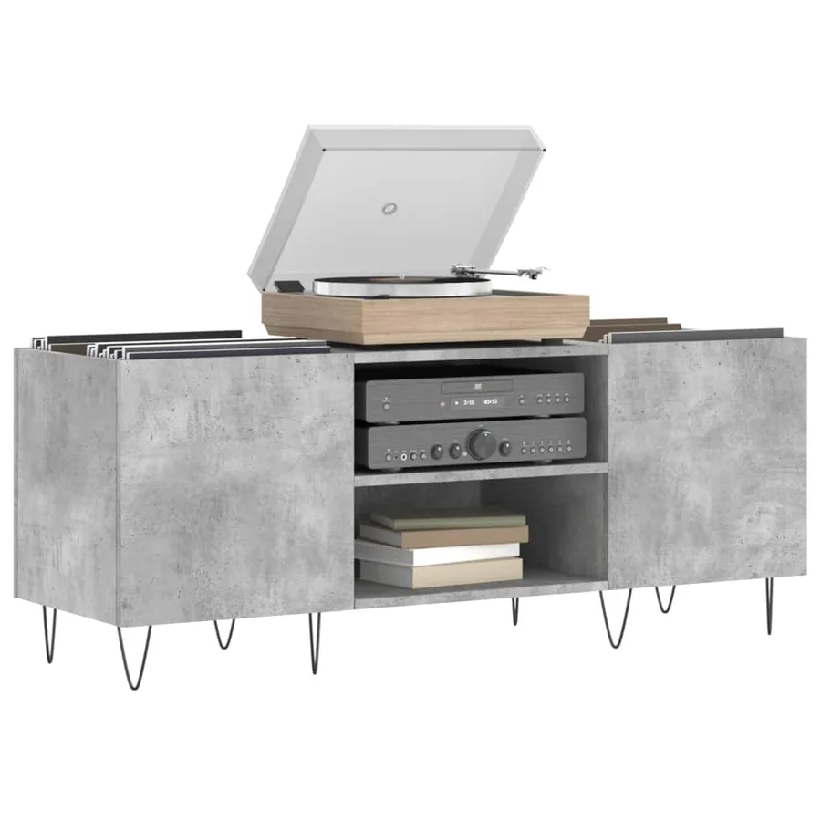 Armoire à disques gris béton 121x38x48 cm bois d'ingénierie - 3