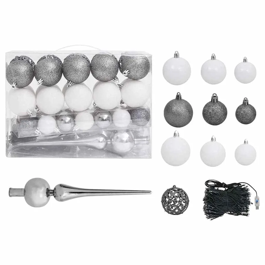 Arbre de Noël artificiel pré-éclairé et boules 65 cm vert - 5