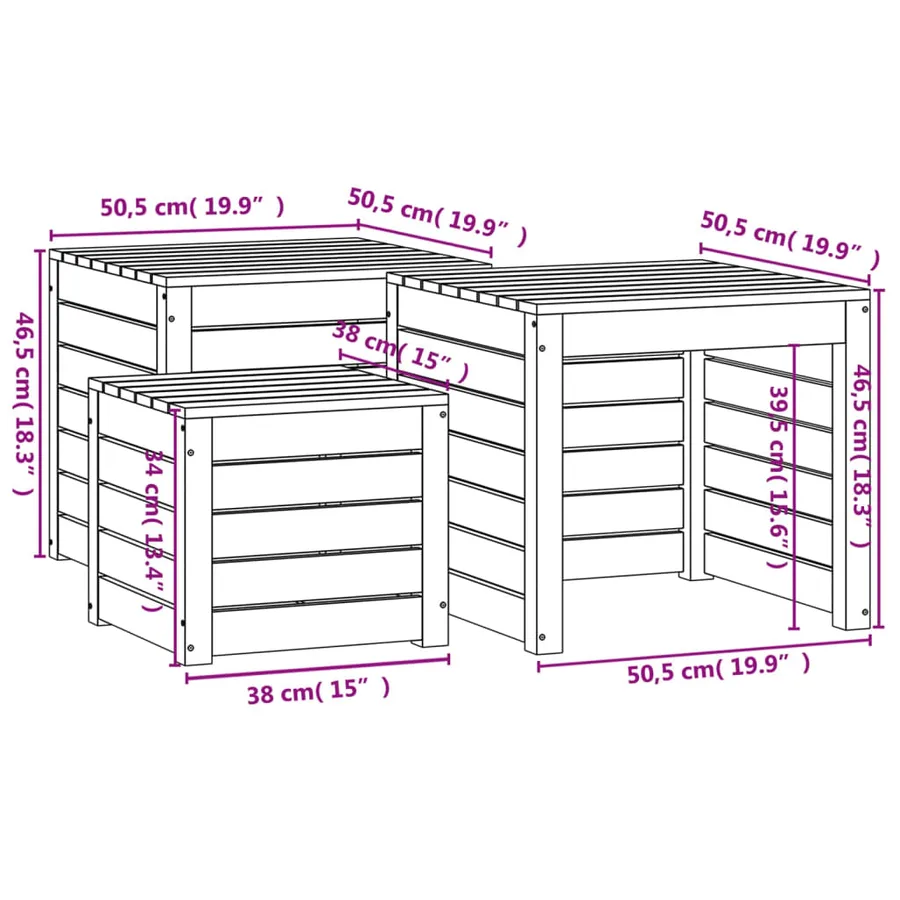 Ensemble de boîtes de jardin 3 pcs gris bois de pin massif - 10